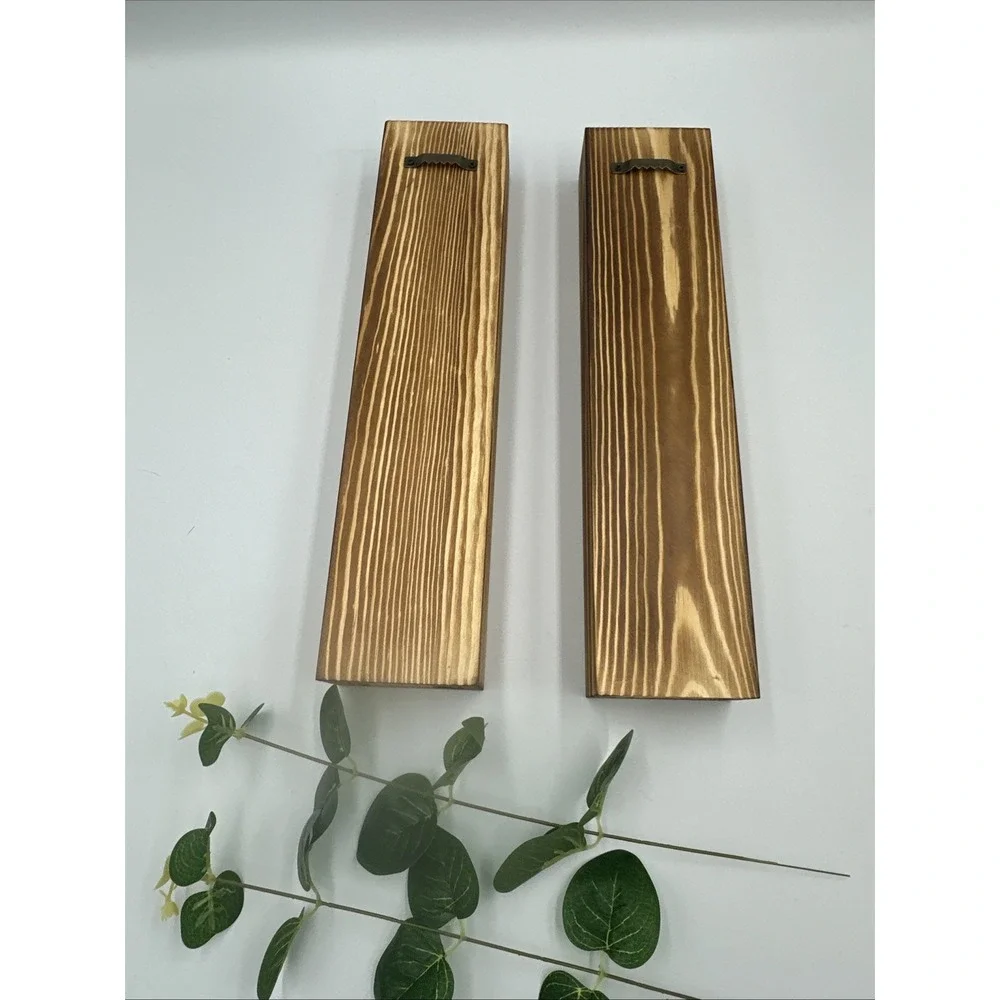 Set of 2‎ Wood Wall Planter Pocket Faux Greenery Dried Flowers Minimalist Pine